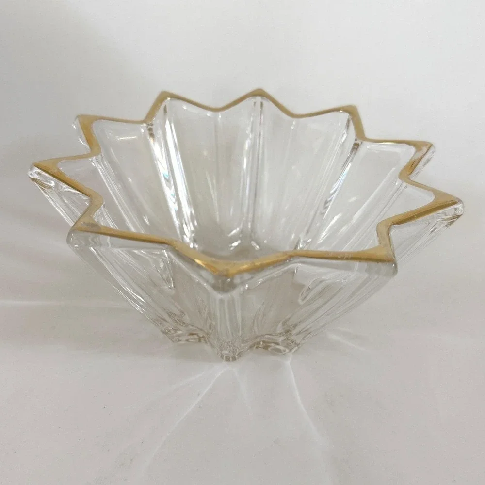 Vintage Star Starburst Glass Bowl Copper Rim Pressed Glass Candy‎ Trinket Dish